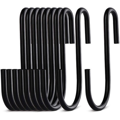 10 ganchos en forma de S, negros, de metal, para cocina, baño, dormitorio, oficina, 78 x 24 mm (10 g)