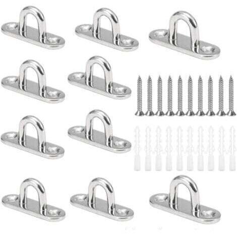 10 ganci a U da soffitto M5, in acciaio inox 304, base 15 x 45 mm, piastre ad occhiello per montaggio a parete per fissare cavi su barche, attrezzature yoga o per appendere lampadari a soffitto