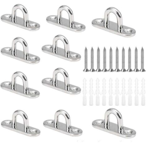 10 ganci da soffitto a forma di U M5, acciaio inossidabile 304, base 15 x 45 mm, piastre ad occhiello per montaggio a parete per fissare cavi su barche, attrezzature per yoga o lampadari a soffitto.
