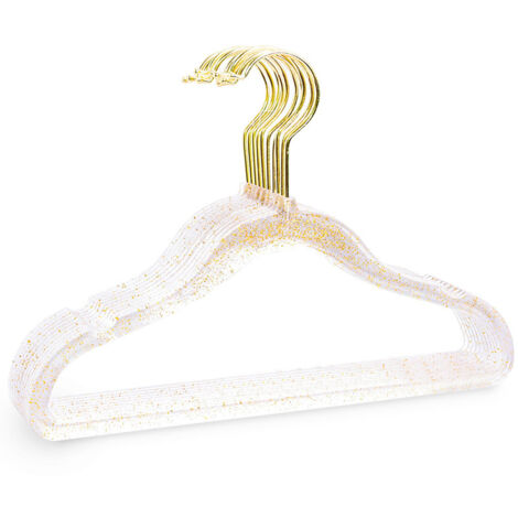10 goldene Pailletten-Kleiderbügel, 40 cm, transparent, für Kleiderschrank und Garderobe, nahtlose Kristall-Kunststoff-Kleiderbügel