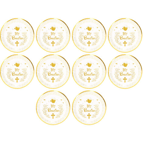 10 goldene Taufteller aus Papier, mikrowellen- und schnittfest, Einwegteller, rund