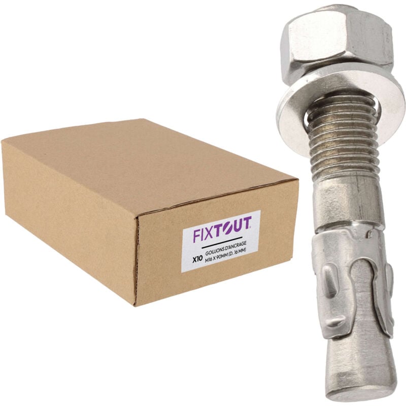 Lot de 10 goujons d'ancrage en acier inox A2 M16 - Diamètre 16 mm - Longueur 170 mm