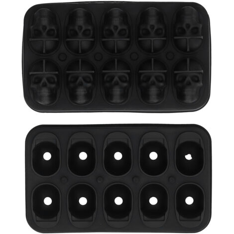 10 Grids Ice Cube Mold Silicone Black Professional Skull Ice Cube Mold for Halloween Home Bar
