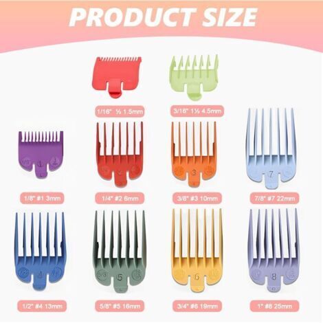 10 Guide Ensemble Peigne pour wahl, Peignes de Guidage, Sabot Tondeuse pour Accessoires de Tondeuse de Rechange, Coupe est de 1.5-25 mm Convient à Toutes les Tondeuses WAHL de Taille Réelle