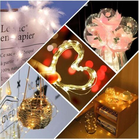 10 Guirlande Lumineuse à Piles, 1M 10 LED Mini Guirlande LED Fil de Cuivre Fairy Lights Girlande Lumière, pour Décoration Noël Fête Mariage Jardin Terrasse Pelouse Maison, Blanc Chaud