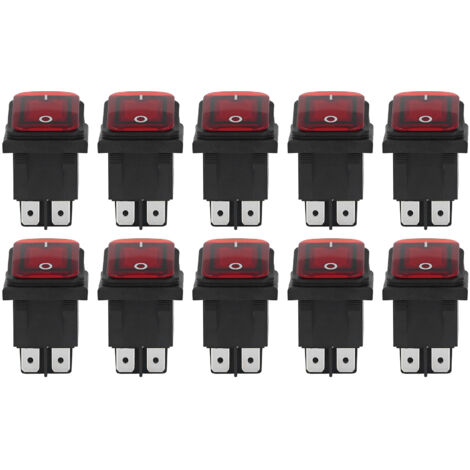 10 Interrupteurs à Bascule 2 Positions Marche/Arrêt 30A 125V 250V AC avec LED Rouge 4 Broches pour Bateau