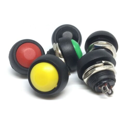 10 Interrupteurs Momentanés 2 Broches 12mm 1A 12V Étanches PBS-33B Boutons Poussoirs Non Verrouillables