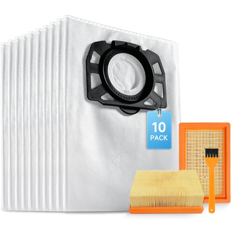 10 KFI 487 Sac Aspirateur avec 2 Filtre KFI 4410 pour Karcher WD4 WD5 WD6 WD5P WD6P MV4 MV5 MV6 Accessoire Aspirateur Rechange HEPA Filtre