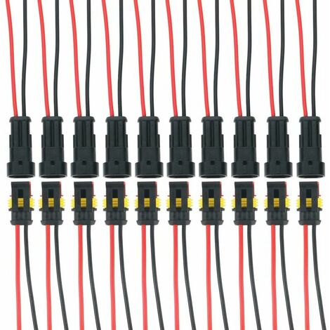10 Kits 2 Broches Voiture Étanche Connecteur Électrique avec Fil, Voiture Fiche etanche, étanche à la poussière, isolé et scellé