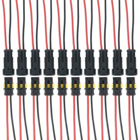 10 Kits 2 Broches Voiture Étanche Connecteur Électrique avec Fil, Voiture Fiche etanche, étanche à la poussière, isolé et scellé