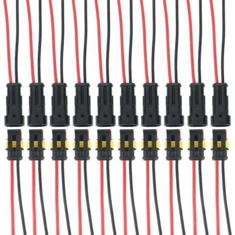 10 Kits 2 Broches Voiture Étanche Connecteur Électrique avec Fil, Voiture Fiche etanche, étanche à la poussière, isolé et scellé
