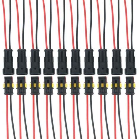 10 Kits 2 Broches Voiture Étanche Connecteur Électrique avec Fil, Voiture Fiche etanche, étanche à la poussière, isolé et scellé