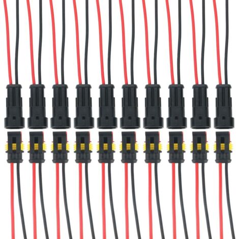 10 Kits 2 Broches Voiture Étanche Connecteur Électrique avec Fil, Voiture Fiche Etanche, étanche à la poussière, isolé et scellé-Fei Yu