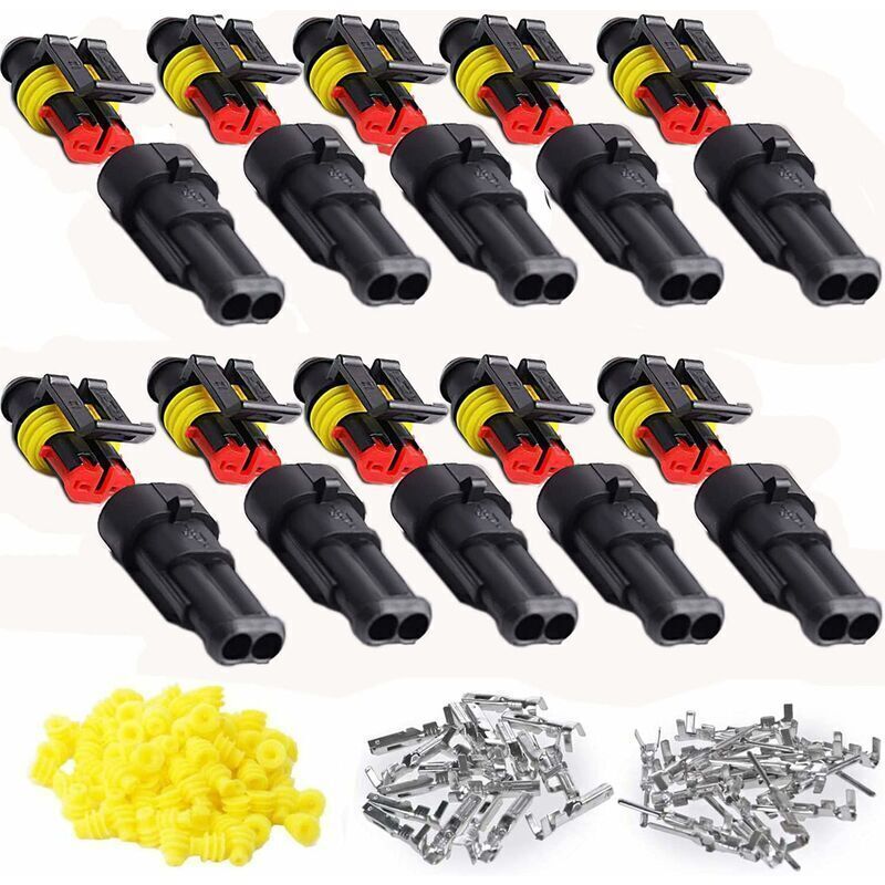10 Kits 2-Pin Waterproof Car Electrical Connector, Waterproof Car Plug, Dustproof, Insulated and Sealed