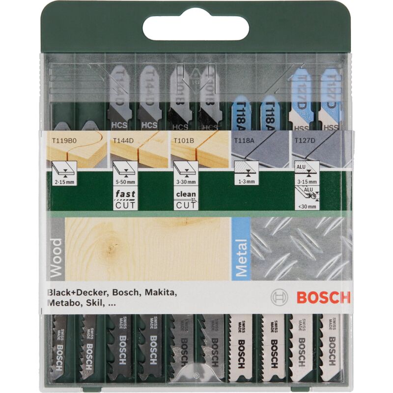 Bosch Set da 10 Pezzi di lame per seghetto alternativo Wood and Metal, legno e metallo, accessorio per seghetto alternativo con codolo a T