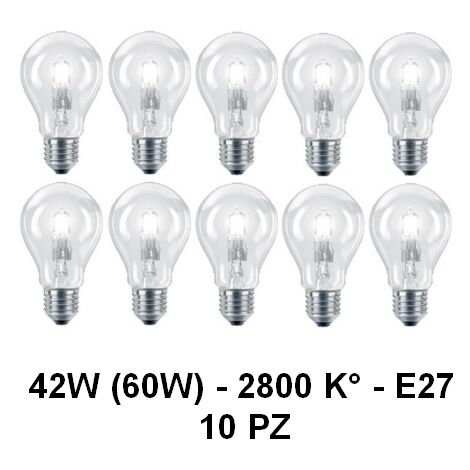 10 Lampada/Lampadina alogena a risparmio energetico 42W (60W) E27 Goccia Cilvani
