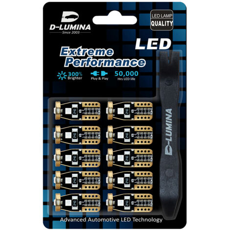 10 Lampada Led T10 W5W Canbus 12V 3 SMD 3030 Blue + Leva Rimozione Antigraffio