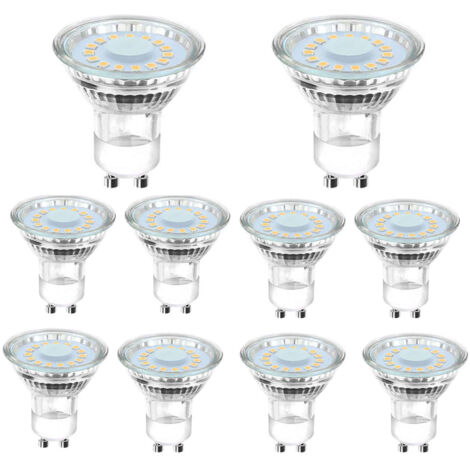 10 lampadine LED GU10, equivalenti a lampadine alogene da 50 W, 4 W, luce bianca naturale 6500 K, angolo di fascio di 120°.