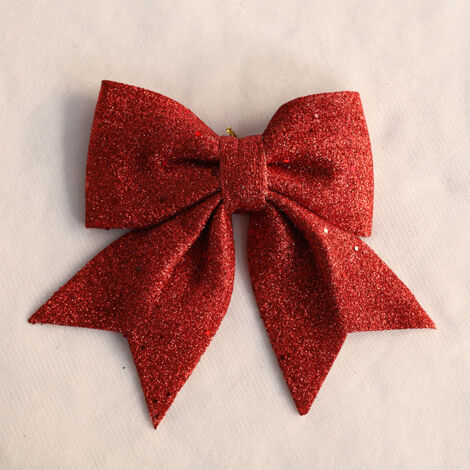 10 lazos navideños con purpurina, lazos pequeños para coronas navideñas, guirnaldas y adornos para el árbol, color rojo, 12 x 15 cm.