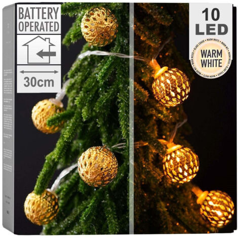 10 LED avec boules de couleur dorée éclairage white chaud 1,3m