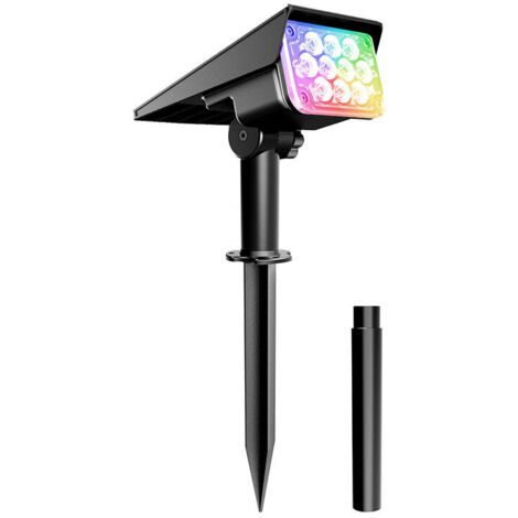 10 LED Solaire Projecteur RGB Spot Solaire Lampe Solaire Extérieure Paysage D'éclairage Etanche IP65 Réglable Eclairage Extérieur Solaire pour Jardin Patio Garage Pelouse