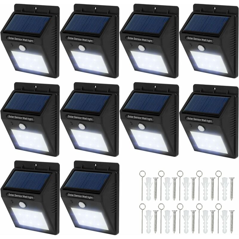 10 LED solar wall lights with motion detector - garden lights, solar lights, outdoor lights - black
