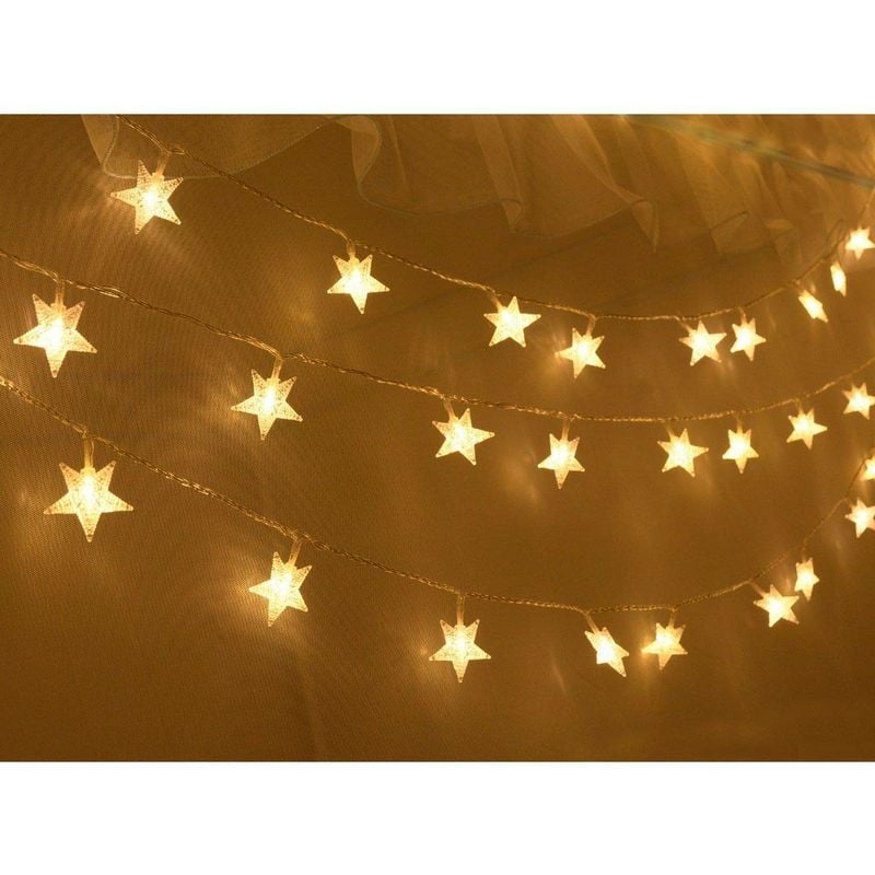 10 LED-Sternenlichterketten mit Batterie, warmweiß, wasserdicht, dekorative Sternenlichter für drinnen und draußen, 1,5 Meter [Energieklasse A+++] | 07770613257070