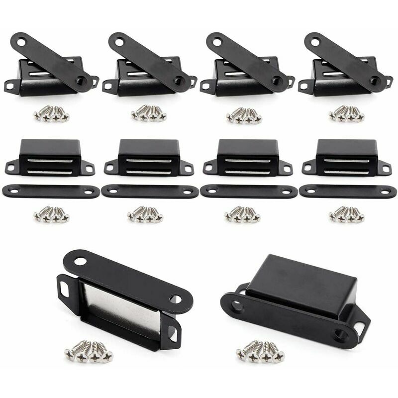 10 loquets magnétiques, loquets magnétiques, meubles, placard, tiroir, casier, tiroir, noir (longueur 7,2 cm).