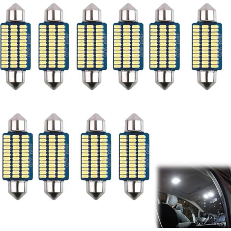 10 luces LED para coche, luces interiores LED, 41 mm, blanco frío (6000 K), 12 V, W5W LED, bombilla LED para coche, LED para coches, para iluminación de techo, interior, furgoneta camper