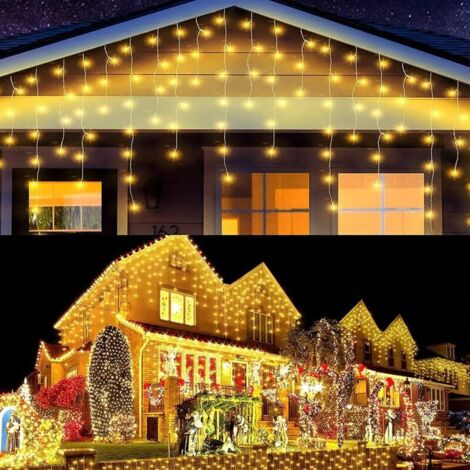 10 m 400 LEDs, verbindbare Lichtervorhänge für drinnen und draußen, 8 Beleuchtungsmodi, wasserdichte, regenfeste Lichterketten-Dekoration für Partys, Weihnachten, Hochzeiten, Zuhause, warmweiße Lichta