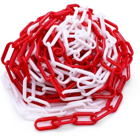 10 m Chaîne de Délimitation en Chaine Plastique Rouge Blanc de 6 mm D'épaisseur, Chaîne en plastique pour Verrouiller les Surfaces, Bien Visible, Stable et Maniable