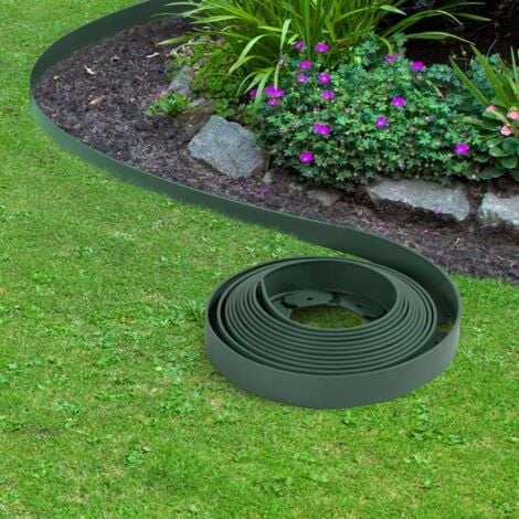 IDMARKET Borde flexible de jardín 10 M gris antracita 5 CM de altura + 30 tutores
