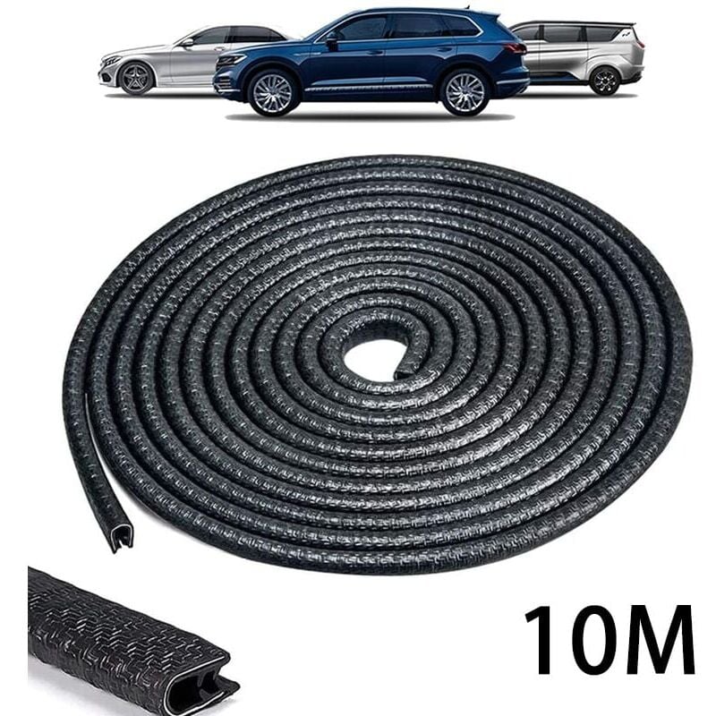 10 m de ruban de protection en caoutchouc noir, sans adhésif, en forme de U, résistant à l'usure, pour les bords des portières de la plupart des