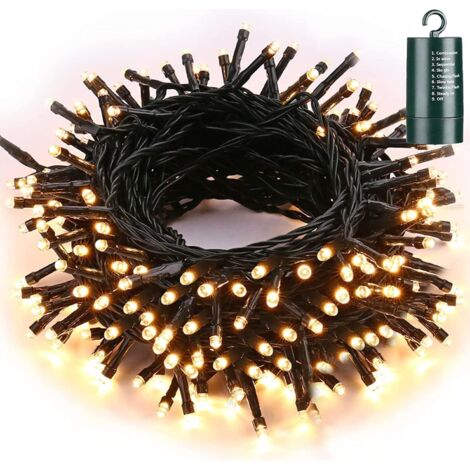 10 m lange, batteriebetriebene Lichterkette mit 100 LEDs, warmweiße Weihnachtsbeleuchtung mit 8 Beleuchtungsmodi und Speicherfunktion für die Weihnachtsbaumdekoration im Innen- und Außenbereich