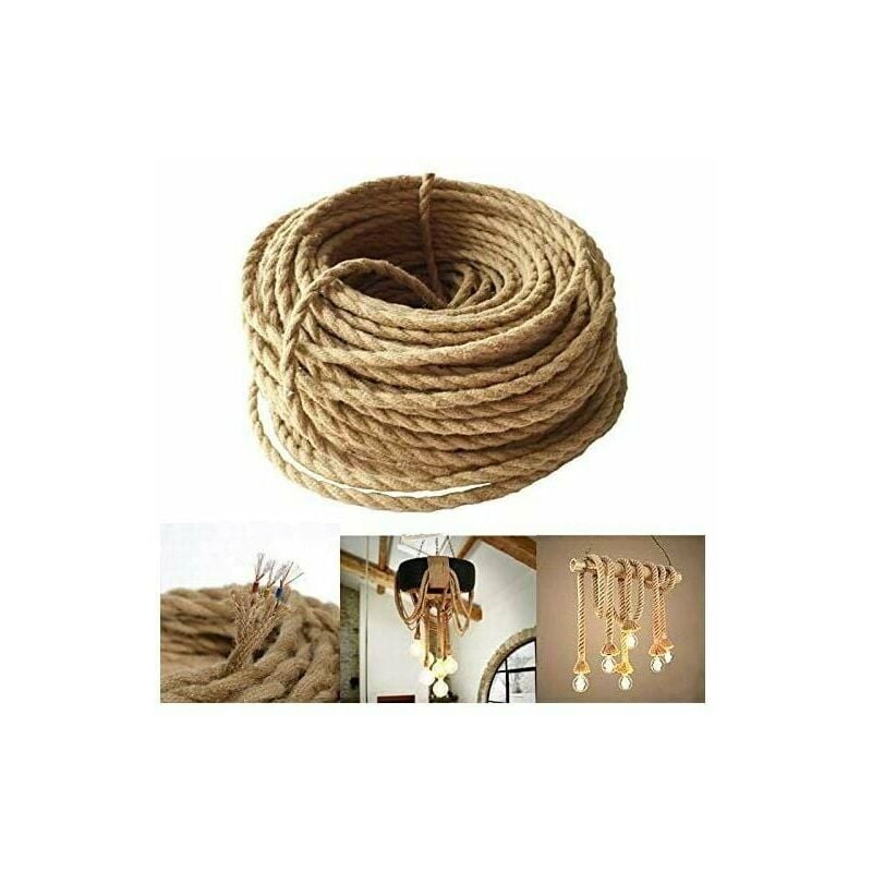 10 m LED-Beleuchtungs-Elektroseil, 2 Vintage-Leinenseil-Beleuchtungskabel, kupferummantelter Draht, Retro-geflochtenes Industrieseil für | 07007910239912