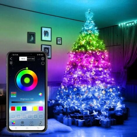 TRADE SHOP TRAESIO 10 M MEHRFARBIGE LED LICHTERKETTE MIT FERNBEDIENUNG DURCH WEIHNACHTSBAUM APP