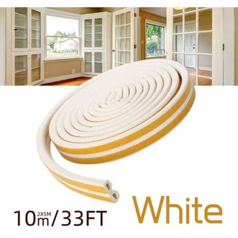 10 m selbstklebender Dichtungsstreifen (9 mm x 6 mm) für Türen und Fenster, inklusive Schere, Maßband und 4 Unterlegscheiben (weiß)