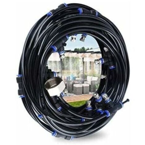 10-m-Terrassen-Sprühsystem mit 9 Sprühdüsen + 1 Ersatzdüse + 1 Adapter (Messing, 3/4"), geeignet für Terrasse, Garten, Gewächshaus und Trampolin.