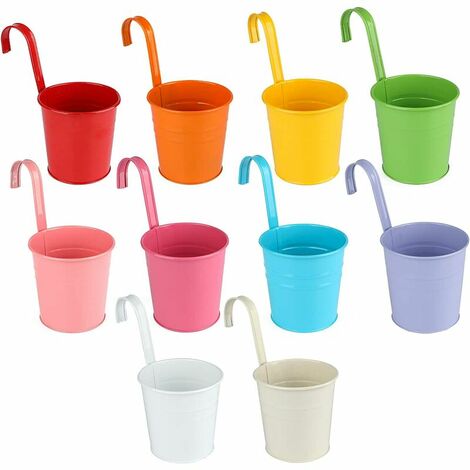 10 macetas colgantes de metal, maceta de hierro con orificio de drenaje, perfectas para decoración de jardín (10 colores)