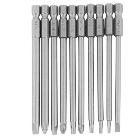10 magnetische Schraubendreherbits 100 mm 1/4" Sechskant - Schlitz und Stern Sicherheits-Phillips