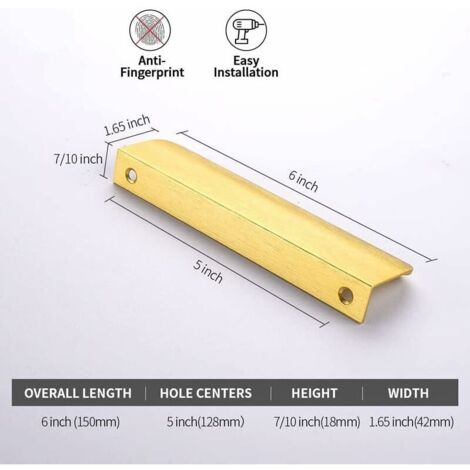 10 maniglie invisibili per mobili, maniglie per armadietti, maniglie invisibili - Maniglia per mobili dorata, maniglia per porta, interasse fori 128 mm