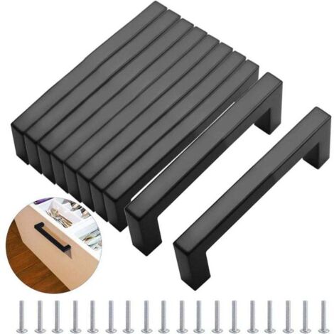 10 maniglie nere per mobili da cucina, 160 mm, in acciaio inossidabile, moderne, quadrate, con viti, ideali per uffici, cassetti, armadi e credenze.