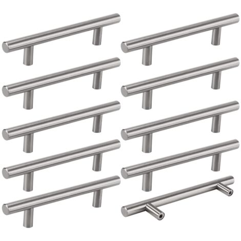 10 × Maniglie per mobili da cucina - Maniglia per porta in acciaio inossidabile, distanza tra i fori 128 mm, colore argento (con viti)