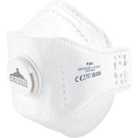 Portwest – Lot de 10 masques pliables FFP3 avec soupape – Confort optimal – 7 points d'ajustement – Norme EN 149 FFP3 (NR D) – Mousse intérieure