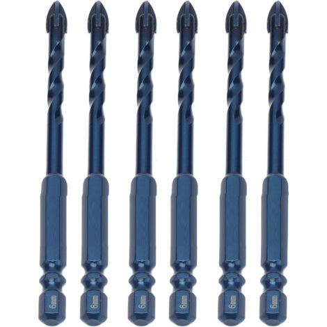 10 Mèches en Carbure de Tungstène pour Céramique, Marbre, Verre, Tige Hexagonale 1/4", Bleu Foncé, 6mm
