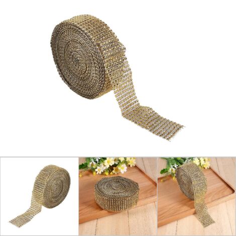 10 Meter langes, rautenförmiges Netzband für Hochzeiten, Torten, Kerzen, goldene Kristallstrasssteine