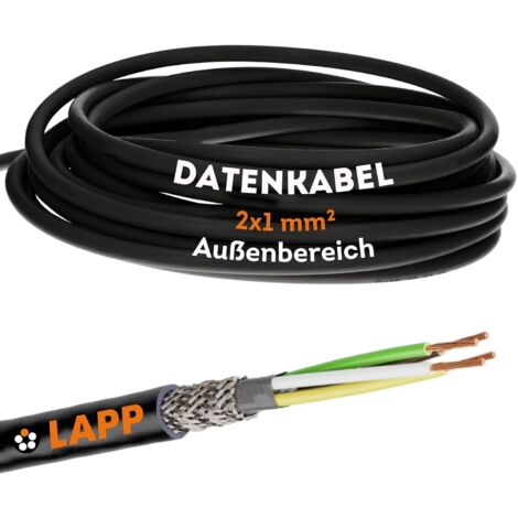 10 Meter Lapp 1030540 LiYCY geschirmte Steuerleitung 2x1 mm² I UV-resistent I Signalkabel 2 adrig I Datenkabel für Außenbereich I Lötkabel I Verbindungsleitung LED I Anschlussleitung schwarz