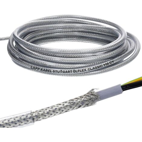 10 Meter Lapp 1135003 Ölflex Classic 110 CY geschirmte Steuerleitung 3x0,5 mm² mit grün-gelbem Schutzleiter I geschirmtes Kabel 3 adrig I Steuerkabel 3 adrig mit Schirm I Außenmantel transparent