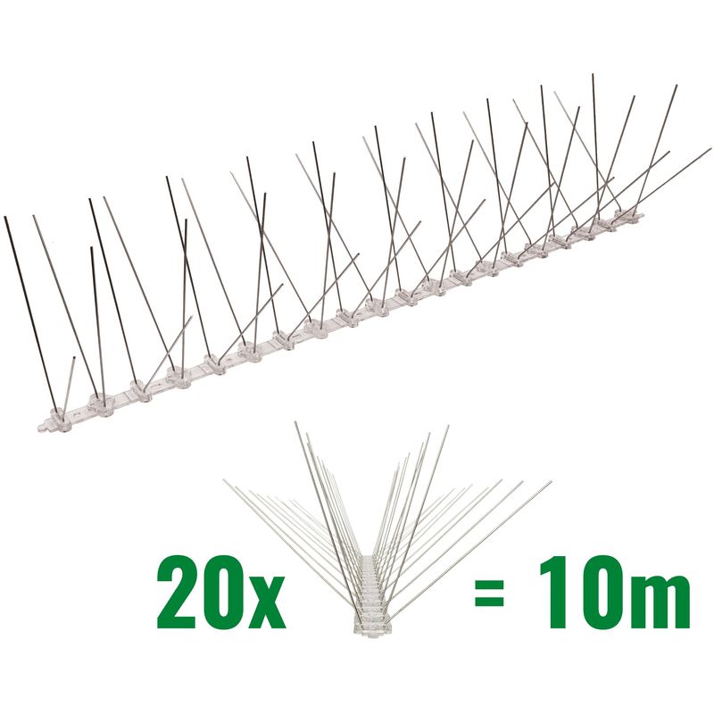 

10 metros de Púas antipalomas con base de Policarbonato - 4-hileras de Púas antipalomas la solución de calidad para el control de aves