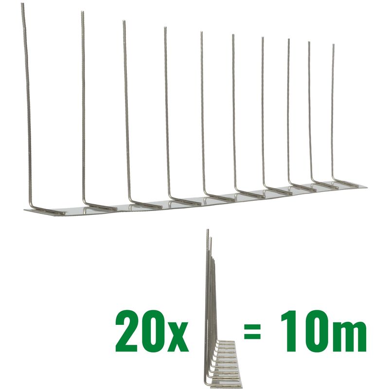 

10 metros de Púas antipalomas V2A-Standard con base de acero inoxidable - 1-hileras de Púas antipalomas la solución de calidad para el control de aves